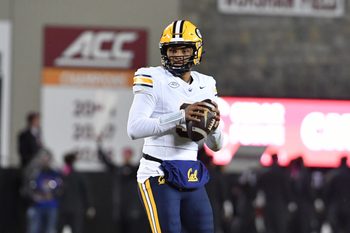 Oct 24, 2025; Blacksburg, Virginia, USA;  California Golden Bears quarterback Jaron-Keawe Sagapolutele (3) looks to throw a pass against the Virginia Tech Hokies during the second quarter at Lane Stadium. Mandatory Credit: Brian Bishop-Imagn Images