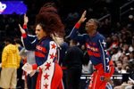 Oct 28, 2025; Washington, District of Columbia, USA; Members of the Washington Wizards Dancers dance during a timeout against the Philadelphia 76ers in the fourth quarter at Capital One Arena. Mandatory Credit: Geoff Burke-Imagn Images