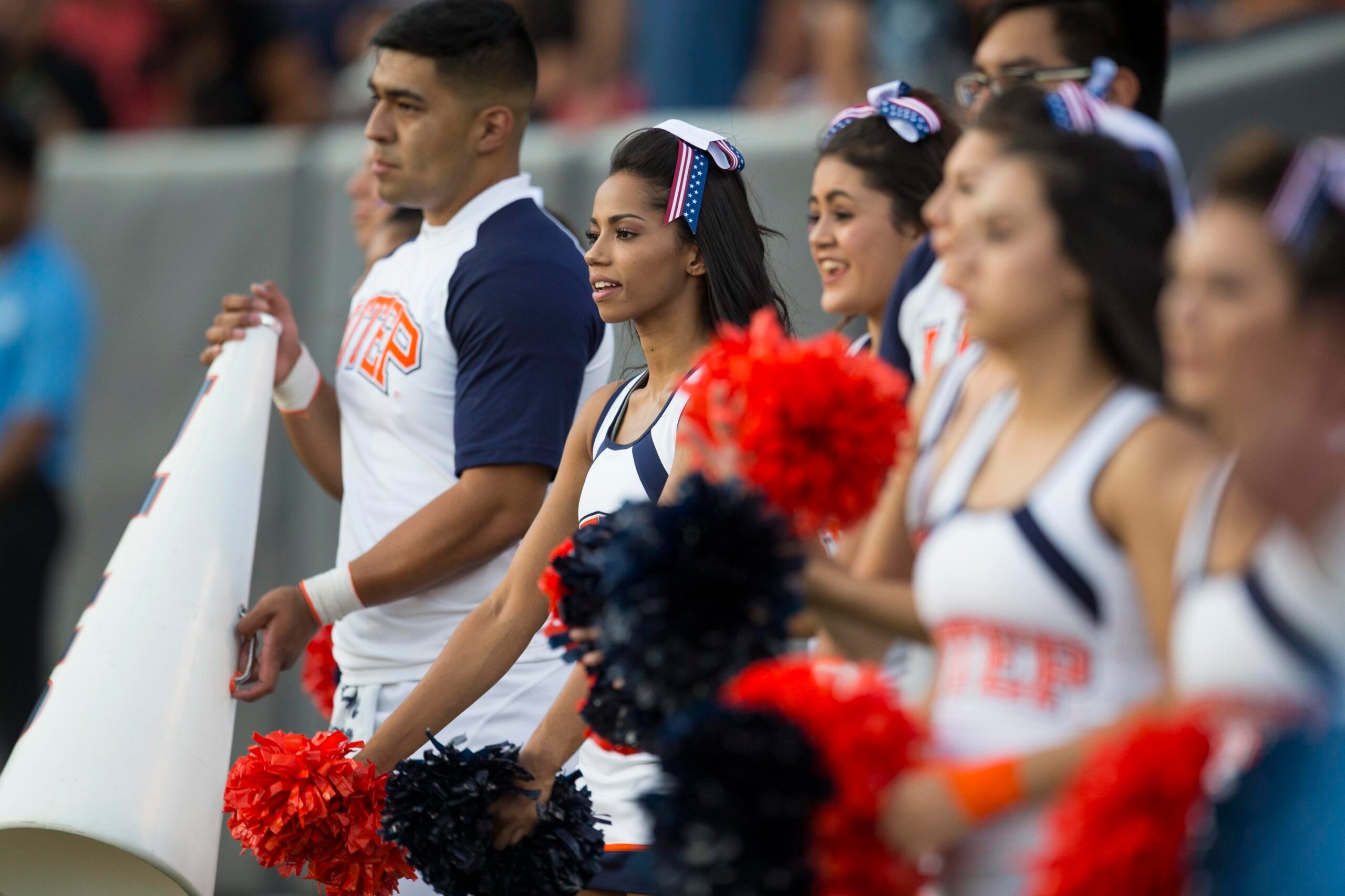 Sep 9, 2017; El Paso, TX, USA; UTEP cheerleaders look on as the Miners face the Rice Owls at Sun Bowl. Mandatory Credit: Ivan Pierre Aguirre-Imagn Images