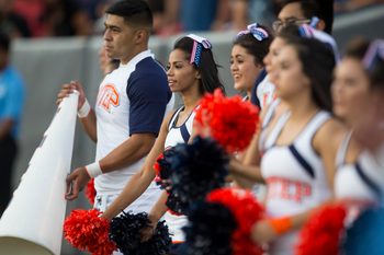 Sep 9, 2017; El Paso, TX, USA; UTEP cheerleaders look on as the Miners face the Rice Owls at Sun Bowl. Mandatory Credit: Ivan Pierre Aguirre-Imagn Images