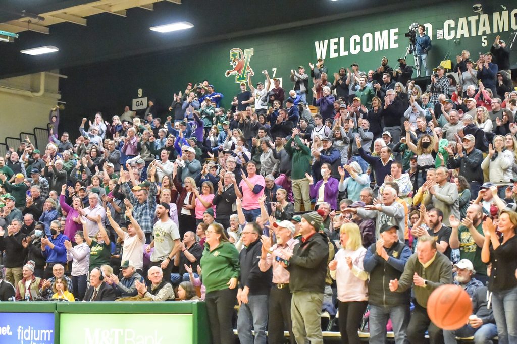 The UVM Catamount faithful cheer as the Cats' take the lead late in the game vs the Binghamton Bearcats to secure the American East regular season title on Wednesay night at Patrick Gym.
Men S Basketball Binghamton At Uvm 22feb23 9021
