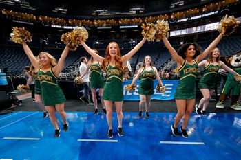 Mar 16, 2023; Columbus, OH, USA; Vermont Catamounts cheerleaders during NCAA Tournament First Round Columbus Practice at Nationwide Arena. Mandatory Credit: Joseph Maiorana-Imagn Images