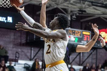 Greg Gordon of shoots against Niagara during a MAAC conference basketball game at Iona University in New Rochelle Jan. 7, 2024. Niagara defeated Iona 75-73 with a last second three point basket.