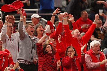 Fans cheer during NCAA Men’s Basketball Tournament game between the Marquette Golden Eagles and the Western Kentucky Hilltoppers, Friday, March 22, 2024, at Gainbridge Fieldhouse in Indianapolis. Marquette Golden Eagles 87-69.