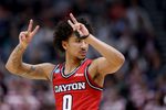Mar 23, 2024; Salt Lake City, UT, USA; Dayton Flyers guard Javon Bennett (0) during the second half in the second round of the 2024 NCAA Tournament against the Arizona Wildcats at Vivint Smart Home Arena-Delta Center. Mandatory Credit: Rob Gray-Imagn Images