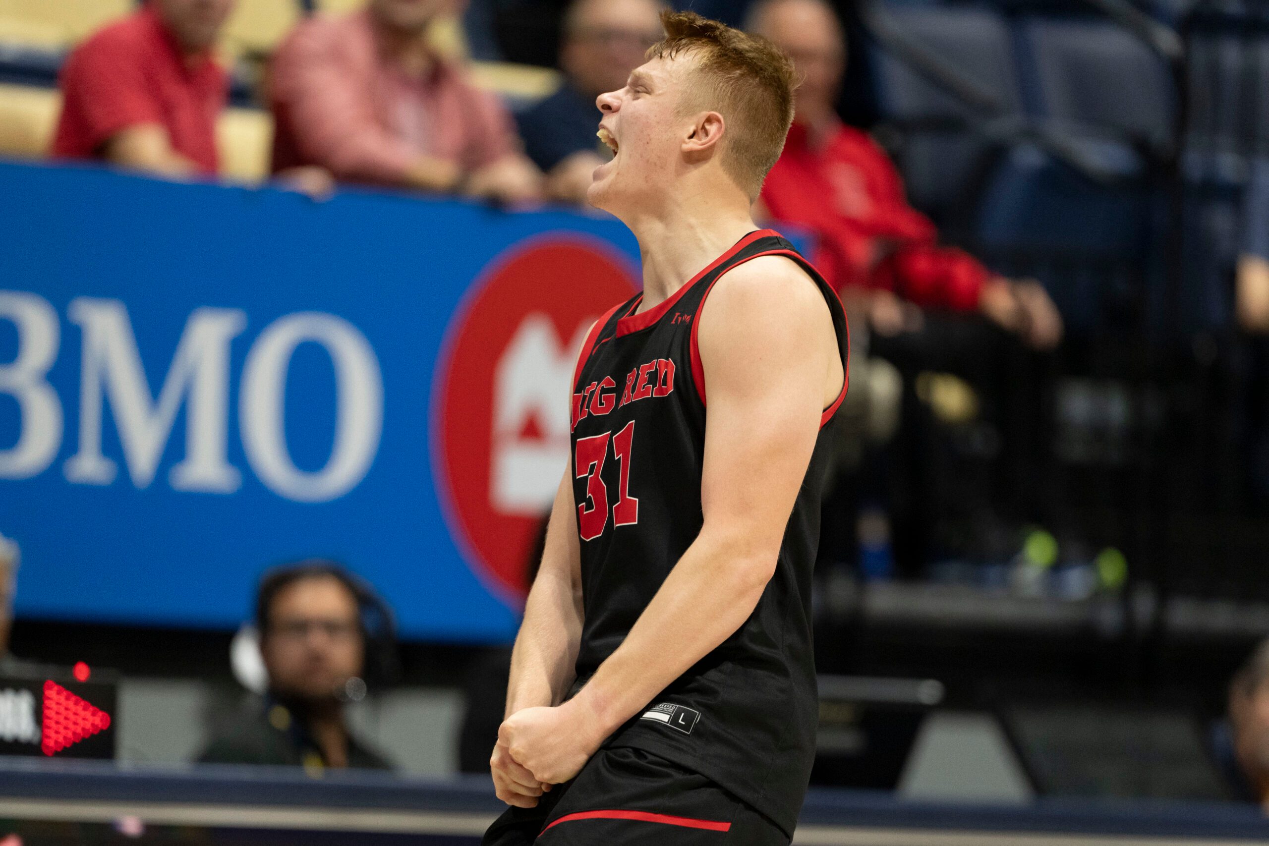 December 10, 2024; Berkeley, California, USA; Cornell Big Red guard Cooper Noard (31) celebrates after the game against the California Golden Bears at Haas Pavilion. Mandatory Credit: Kyle Terada-Imagn Images
