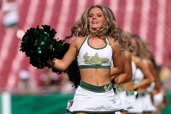 Aug 28, 2025; Tampa, Florida, USA; South Florida Bulls cheerleaders entertain fans before a game against the Boise State Broncos at Raymond James Stadium. Mandatory Credit: Nathan Ray Seebeck-Imagn Images