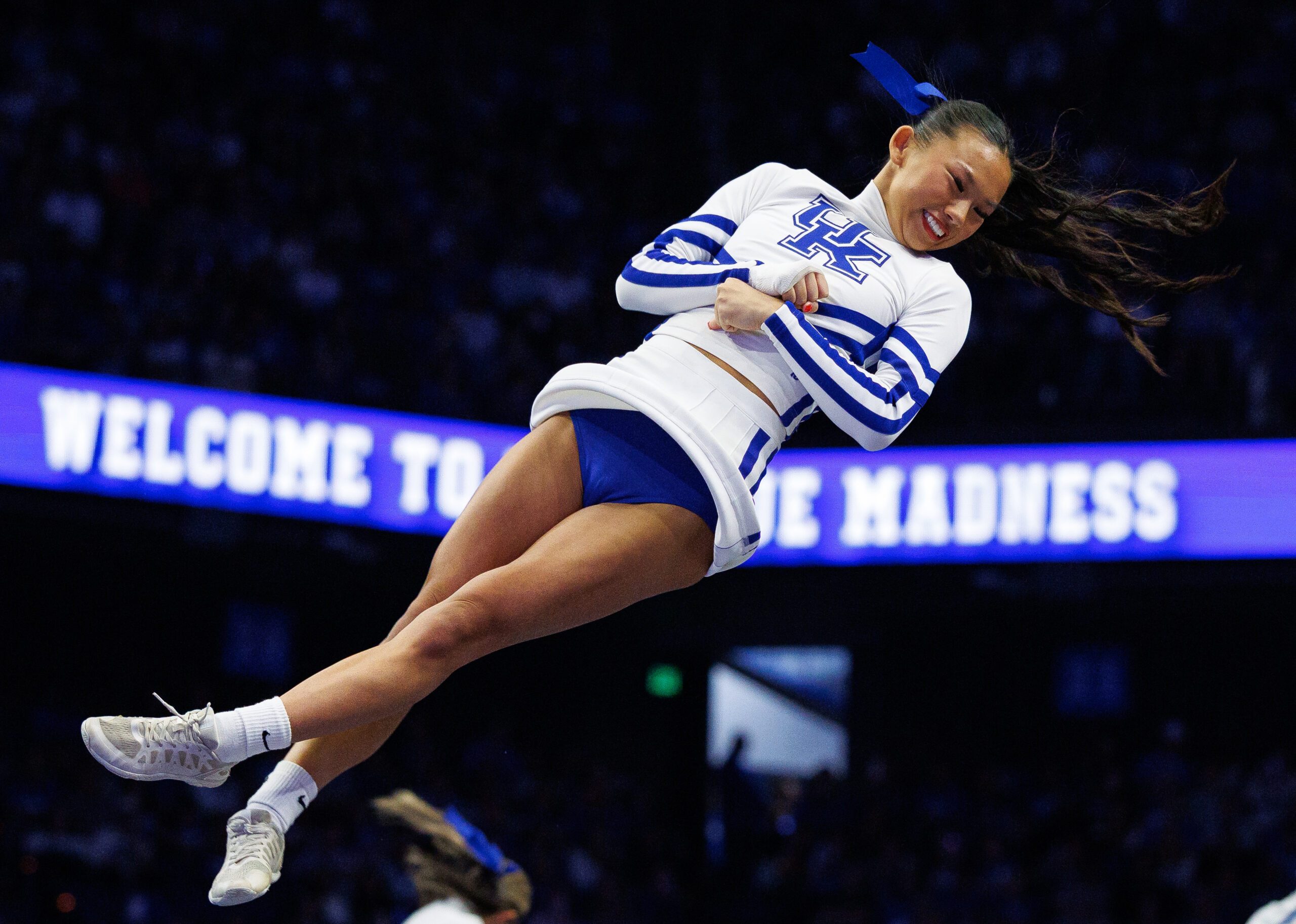 Oct 11, 2025; Lexington, KY, USA; Kentucky Wildcats cheerleaders perform during Big Blue Madness at Rupp Arena at Central Bank Center. Mandatory Credit: Jordan Prather-Imagn Images