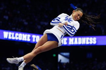 Oct 11, 2025; Lexington, KY, USA; Kentucky Wildcats cheerleaders perform during Big Blue Madness at Rupp Arena at Central Bank Center. Mandatory Credit: Jordan Prather-Imagn Images