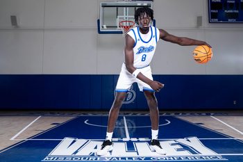 Drake sophomore forward Okku Federiko poses for a portrait during media day on Oct. 13, 2025, at the Knapp Center in Des Moines.