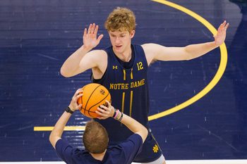 Notre Dame forward Garrett Sundra (12) during a men's basketball practice at Rolfs Athletics Hall on Wednesday, Oct. 22, 2025, in South Bend.