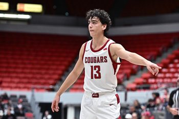 Oct 25, 2025; Pullman, WA, USA; Washington State Cougars guard Adria Rodriguez (13) waits for play to resume against the New Mexico Lobos in the second half at Friel Court at Beasley Coliseum. Mandatory Credit: James Snook-Imagn Images