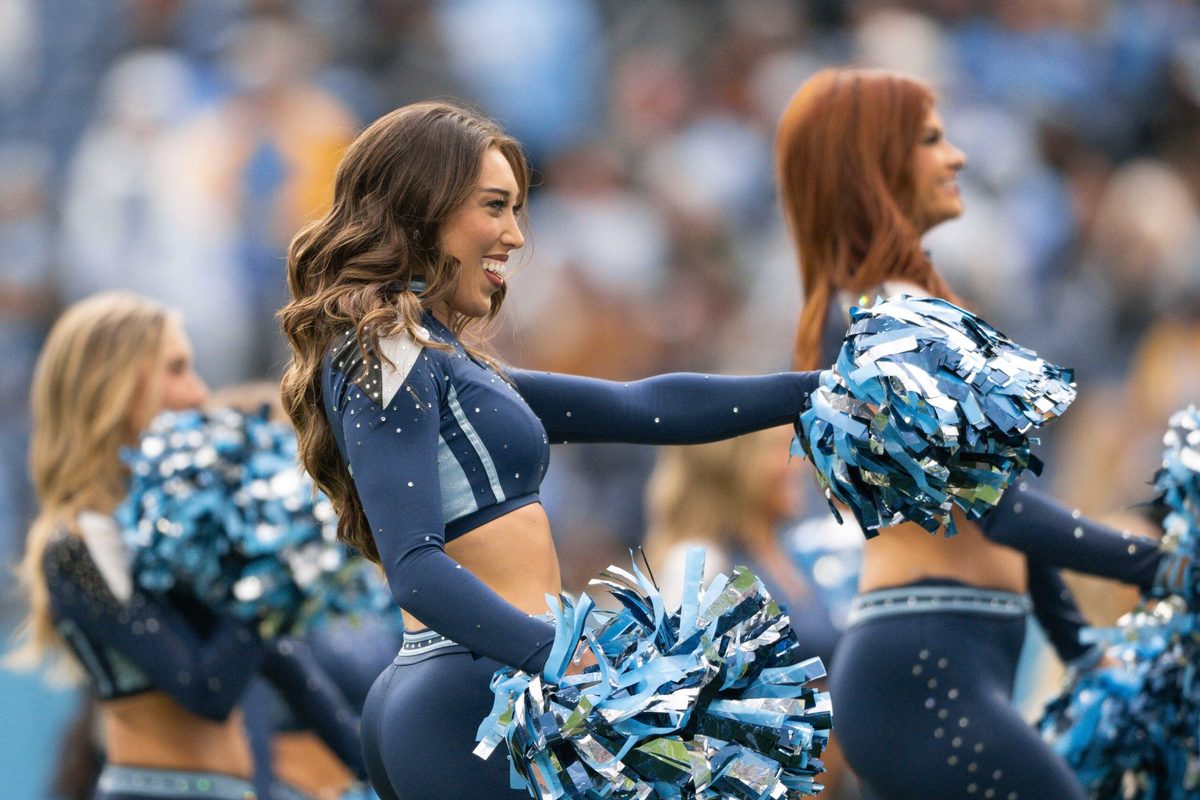Nov 2, 2025; Nashville, Tennessee, USA; Tennessee Titans cheerleaders against the Los Angeles Chargers during the first half at Nissan Stadium. Mandatory Credit: Steve Roberts-Imagn Images