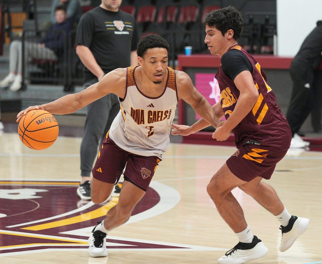 Iona University men's basketball'sl Denver Anglin during practice at Hynes Athletic Center in New Rochelle Nov. 3, 2025.
