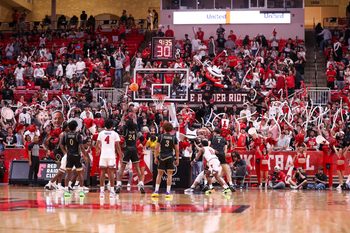 Texas Tech students attempt to distract the Lindenwood free throw shooter during a non-conference men's basketball game, Tuesday, Nov. 4, 2025, at United Supermarkets Arena.