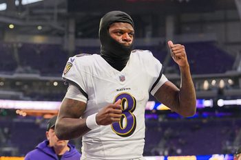 Nov 9, 2025; Minneapolis, Minnesota, USA; Baltimore Ravens quarterback Lamar Jackson (8) leaves the field after the game against the Minnesota Vikings  at U.S. Bank Stadium. Mandatory Credit: Brad Rempel-Imagn Images