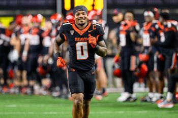 Nov 8, 2025; Corvallis, Oregon, USA; Oregon State Beavers running back Anthony Hankerson (0) is recognized on the field during senior ceremonies before the game against the Sam Houston Bearkats at Reser Stadium. Mandatory Credit: Craig Strobeck-Imagn Images