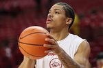 Nov 11, 2025; Fayetteville, Arkansas, USA; Arkansas Razorbacks guard Darius Acuff Jr warms up prior to the game against the UCA Bears at Bud Walton Arena. Mandatory Credit: Nelson Chenault-Imagn Images