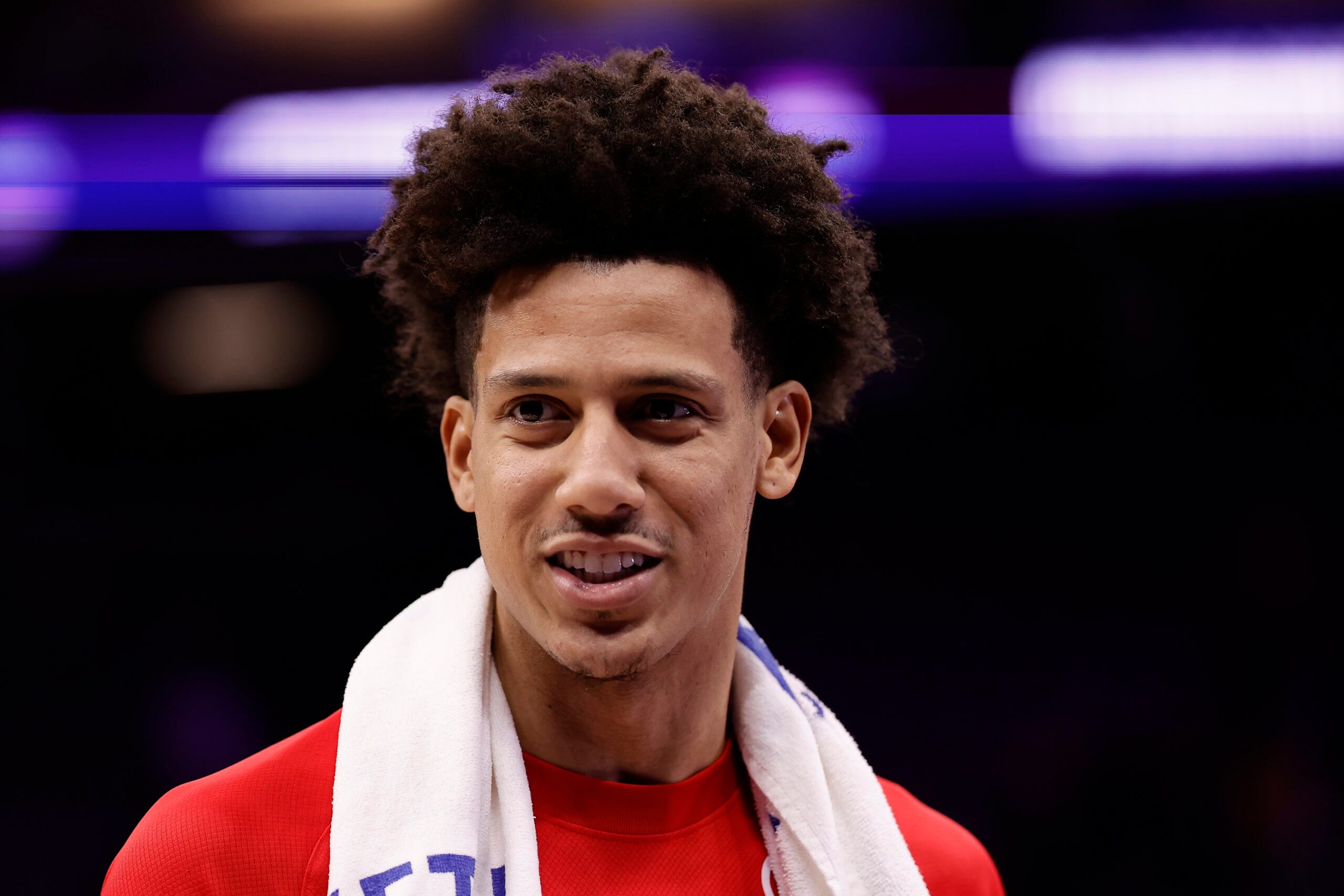 Nov 12, 2025; Sacramento, California, USA; Atlanta Hawks forward Jalen Johnson (1) after the game against the Sacramento Kings at Golden 1 Center. Mandatory Credit: Kelley L Cox-Imagn Images