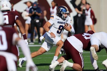 UTEP quarterback Skyler Locklear (9) carries the ball during the game against Missouri State on Saturday, Nov. 15, 2025.