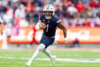 Nov 22, 2025; Tucson, Arizona, USA; Arizona Wildcats quarterback Noah Fifita (1) against the Baylor Bears in the second half at Casino Del Sol Stadium. Mandatory Credit: Mark J. Rebilas-Imagn Images