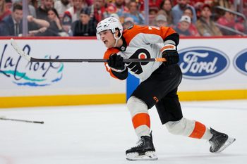 Nov 26, 2025; Sunrise, Florida, USA; Philadelphia Flyers right wing Tyson Foerster (71) scores against the Florida Panthers during the third period at Amerant Bank Arena. Mandatory Credit: Sam Navarro-Imagn Images