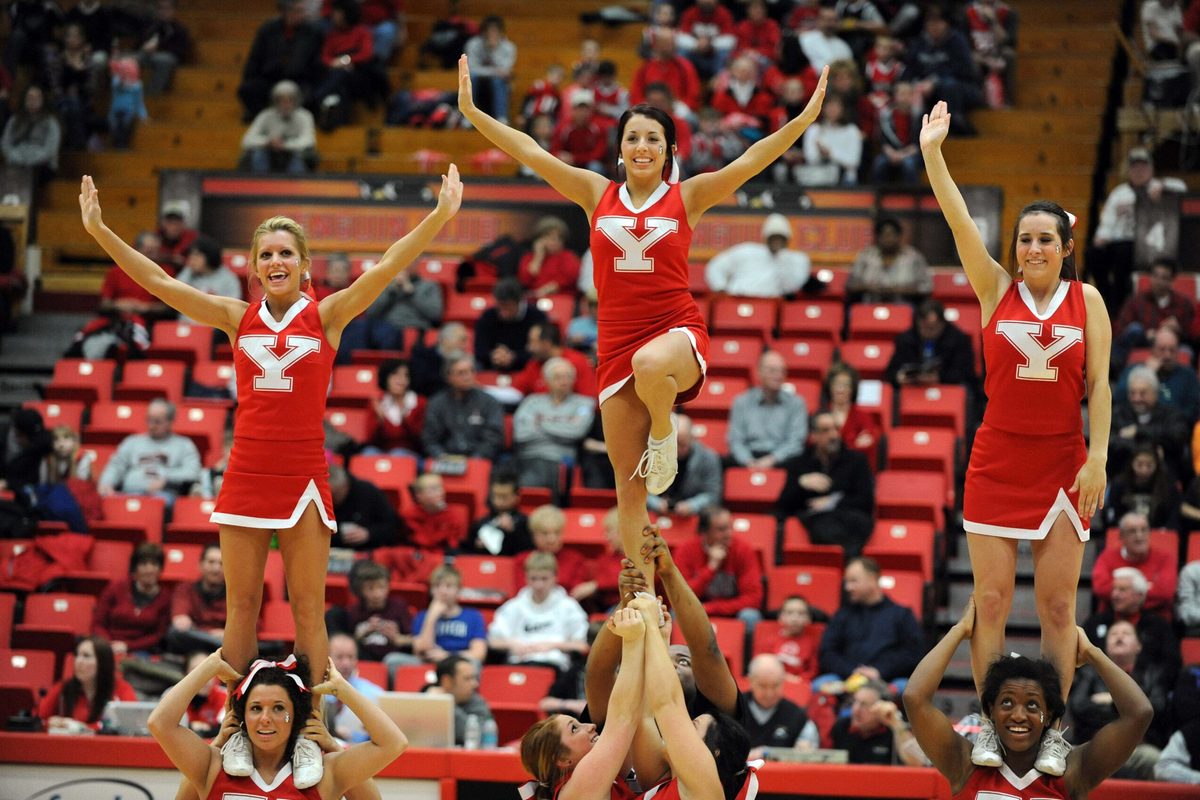 January 20, 2012; Youngstown, OH, USA: Youngstown State Penguins cheerleaders perform during the game against the Milwaukee Panthers at Beeghly Center. Mandatory Credit: Eric P. Mull-USPRESSWIRE