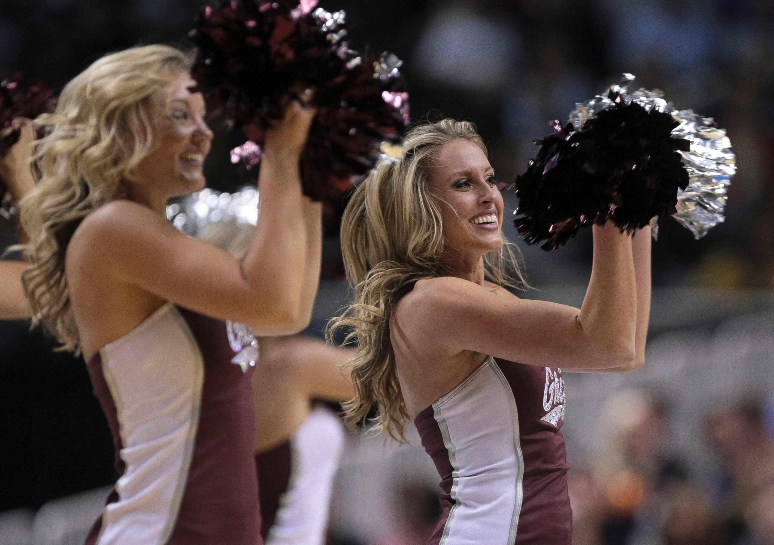 Mar 21, 2013; San Jose, CA, USA; Montana Grizzlies cheerleaders performs during a timeout against the Syracuse Orange during the first half of the second round of the 2013 NCAA tournament at HP Pavilion. Mandatory Credit: Kelley L Cox-Imagn Images