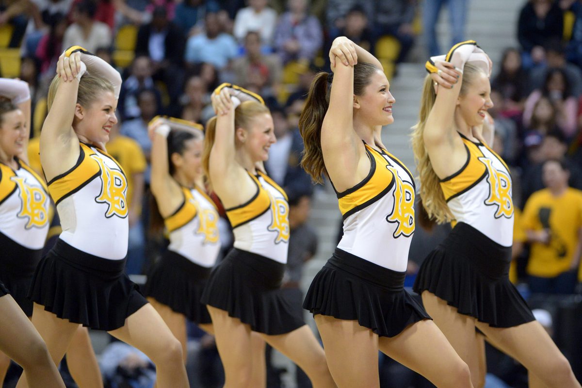 Dec 19, 2013; Long Beach, CA, USA; Long Beach State 49ers dance team cheerleaders perform during the game against the Southern California Trojans at Walter Pyramid. Mandatory Credit: Kirby Lee-Imagn Images