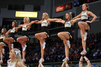 Nov 25, 2014; Boise, ID, USA; Idaho Vandals cheerleaders during the first half against the Boise State Broncos at Century Link Arena. Mandatory Credit: Brian Losness-Imagn Images