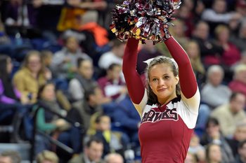 Jan 24, 2015; Philadelphia, PA, USA; Pennsylvania Quakers cheerleader performs against the Saint Joseph's Hawks during the first half at Palestra. Mandatory Credit: Eric Hartline-Imagn Images