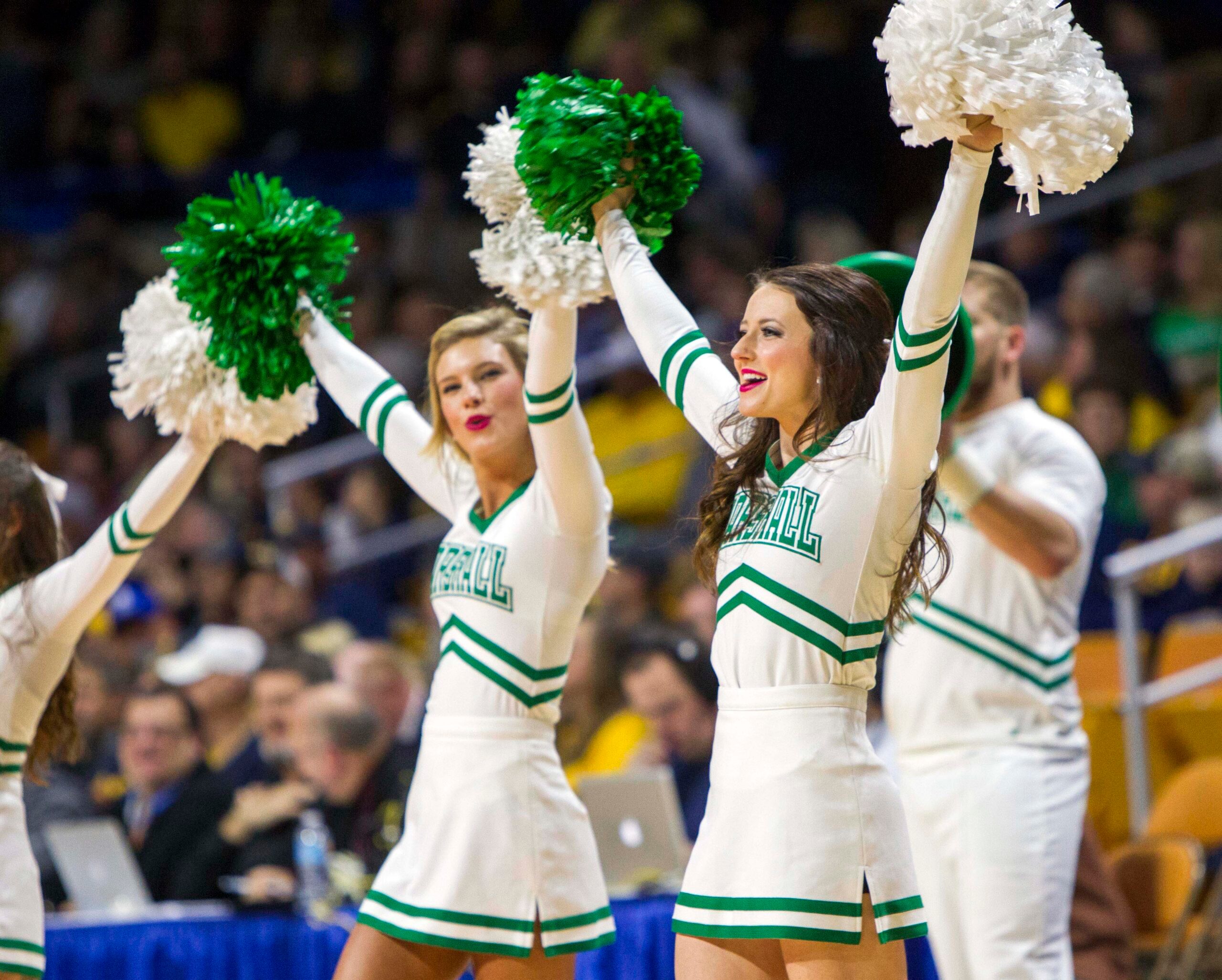 Dec 17, 2015; Charleston, WV, USA; Marshall Thundering Herd cheerleaders perform before the game against the West Virginia Mountaineers at the Charleston Civic Center . Mandatory Credit: Ben Queen-Imagn Images