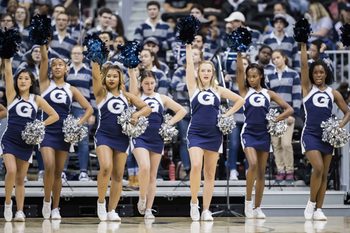 Nov 6, 2018; Washington, DC, USA; Georgetown Hoyas cheerleaders perform during the first half of the game against the Maryland-Eastern Shore Hawks at Capital One Arena. Mandatory Credit: Scott Taetsch-Imagn Images
