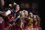 Feb 26, 2020; Chestnut Hill, Massachusetts, USA; Boston College Eagles cheerleaders during the first half of the game against Notre Dame Fighting Irish at Conte Forum. Mandatory Credit: Adam Richins-Imagn Images