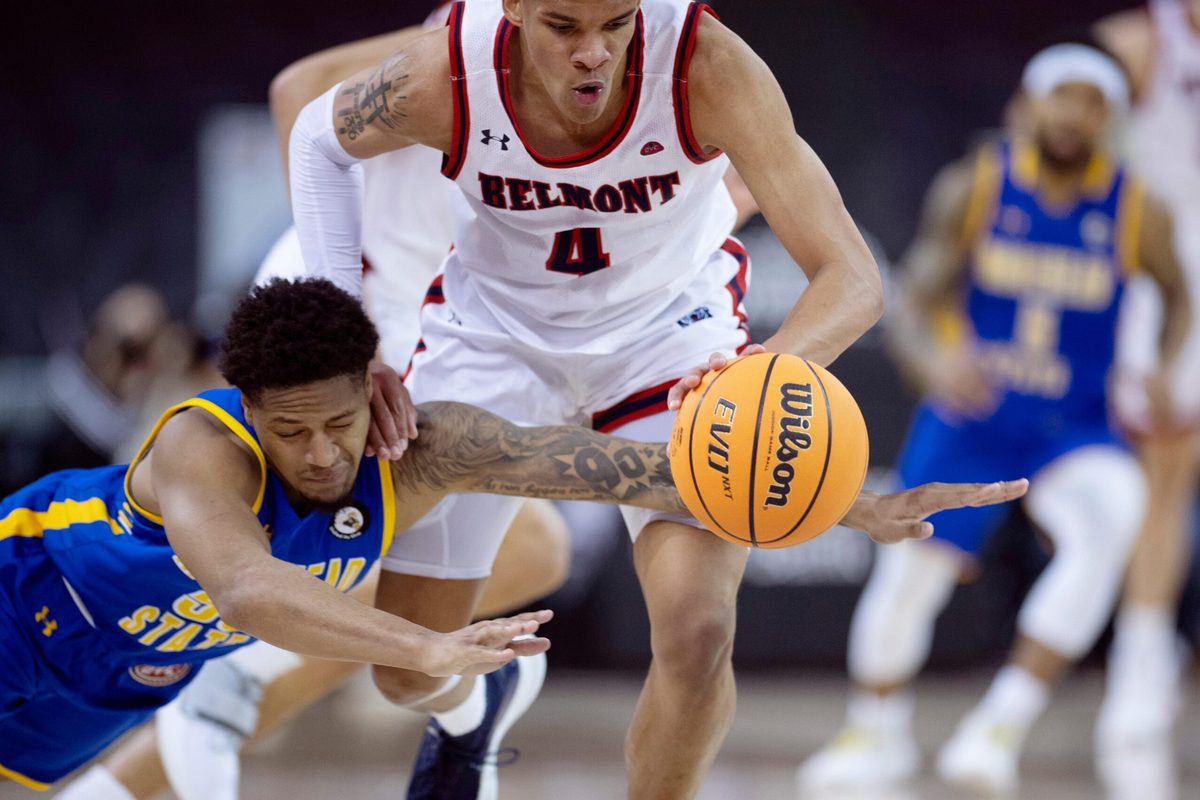 during their semifinal game of the 2022 Ohio Valley Conference Men's Basketball Championship at Ford Center in Evansville, Ind., March 4, 2022. Morehead State beat Belmont 53-51 to advance to Saturday night's championship matchup with Murray State.

March 007