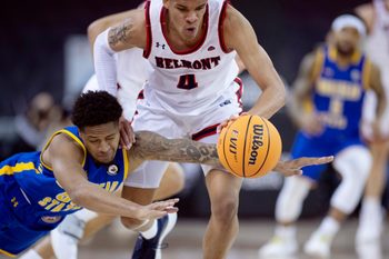 during their semifinal game of the 2022 Ohio Valley Conference Men's Basketball Championship at Ford Center in Evansville, Ind., March 4, 2022. Morehead State beat Belmont 53-51 to advance to Saturday night's championship matchup with Murray State.

March 007