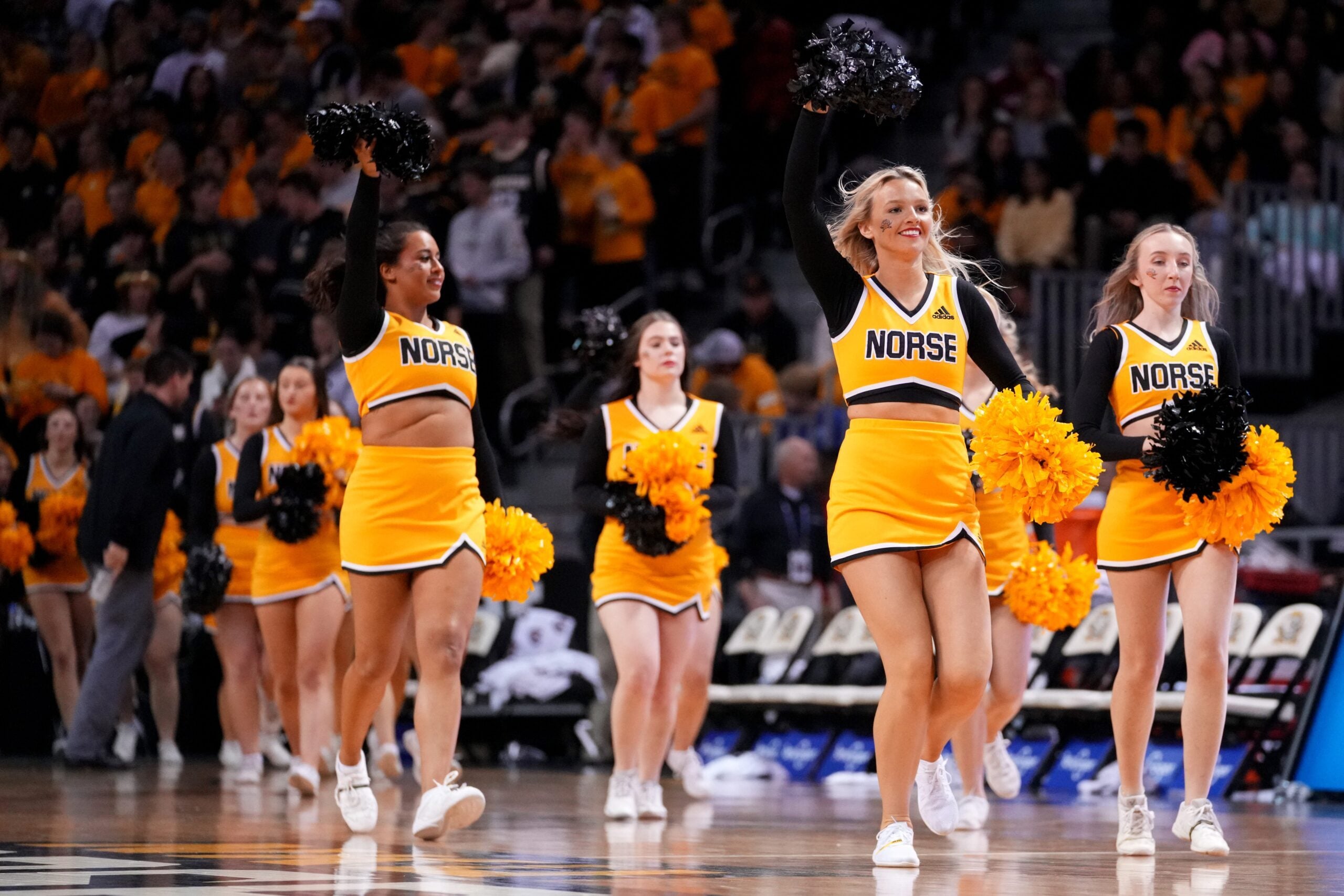 The Northern Kentucky Norse cheerleaders take the court in the second half during a college basketball game against the Northern Kentucky Norse, Wednesday, Nov. 16, 2022, at Truist Arena in Highland Heights, Ky. The Northern Kentucky Norse won, 64-51.

Cincinnati Bearcats At Northern Kentucky Norse Nov 16 0050