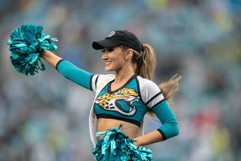 Dec 29, 2024; Jacksonville, Florida, USA; Jacksonville Jaguars cheerleader in the fourth quarter against the Tennessee Titans at EverBank Stadium. Mandatory Credit: Jeremy Reper-Imagn Images