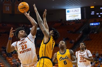 UTEP's Otis Frazier III (23) shoots the ball during a men's basketball game against Kennesaw State on Saturday, Jan. 25, 2025, at the Don Haskins Center in El Paso, Texas.