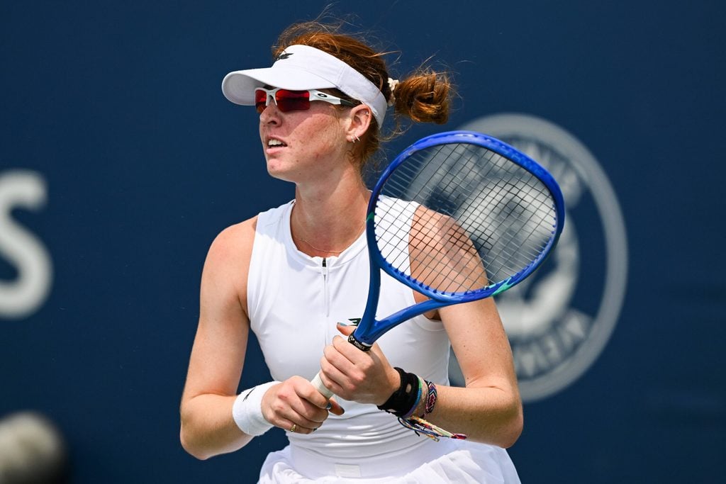 Jul 30, 2025; Montreal, QC, Canada; Maya Joint (AUS) tracks her return to Mccartney Kessler (USA) in second round play at IGA Stadium. Mandatory Credit: David Kirouac-Imagn Images