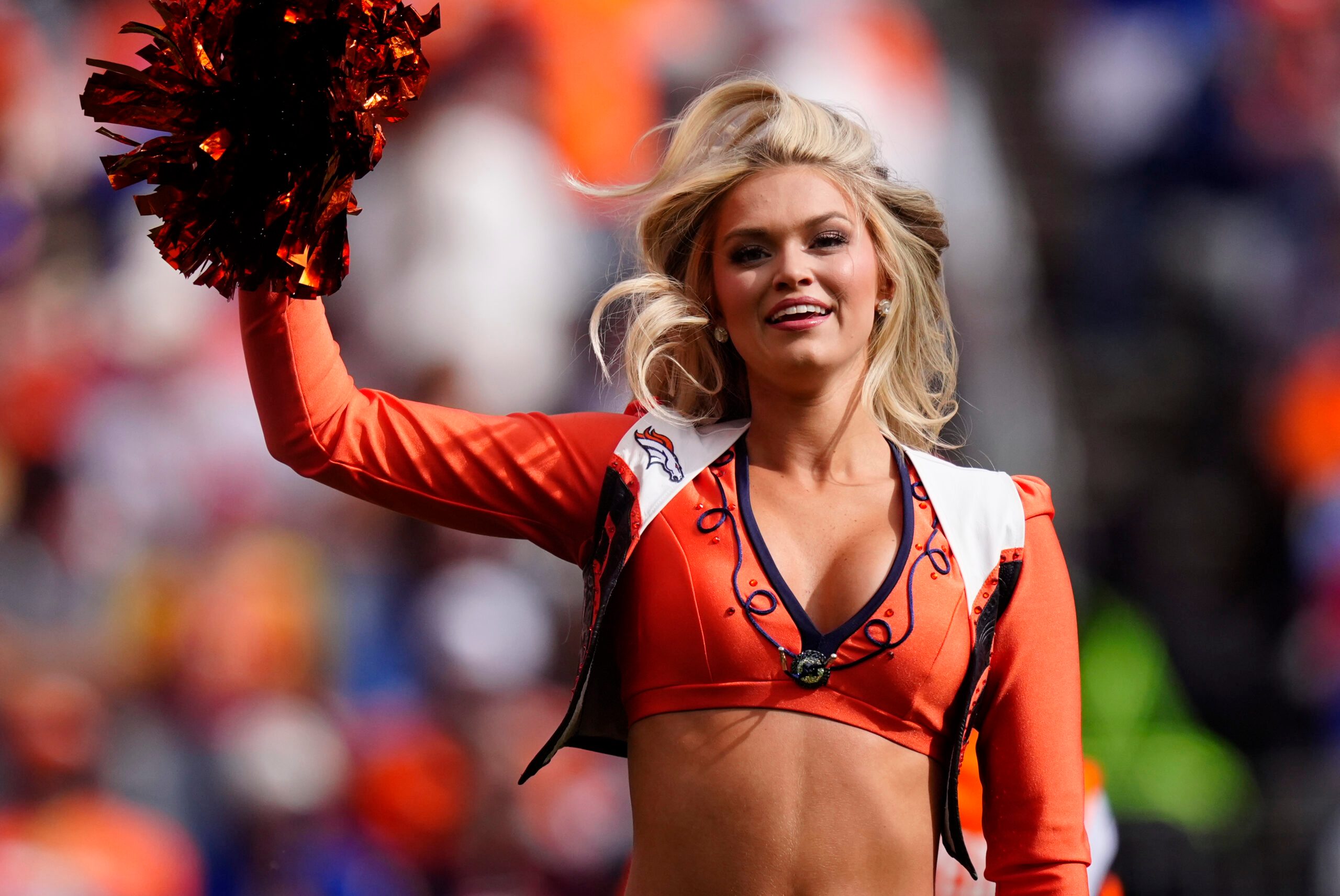 Oct 19, 2025; Denver, Colorado, USA; The Denver Broncos cheerleaders perform before the game against the New York Giants at Empower Field at Mile High. Mandatory Credit: Ron Chenoy-Imagn Images