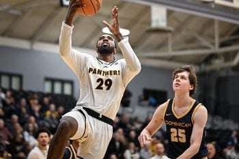 UW-Milwaukee guard Aaron Franklin (29) goes to the basket against Dominican in a game Tuesday, November 25, 2025, at the Klotsche Center in Milwaukee, Wisconsin.