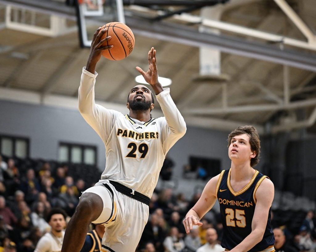 UW-Milwaukee guard Aaron Franklin (29) goes to the basket against Dominican in a game Tuesday, November 25, 2025, at the Klotsche Center in Milwaukee, Wisconsin.