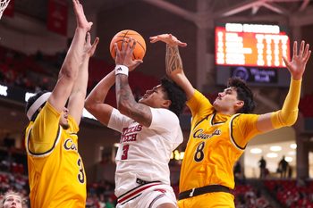 Texas Tech's LeJuan Watts attempts to shoot against Wyoming during a non-conference men's basketball game, Sunday, Nov. 30, 2025, in United Supermarkets Arena.