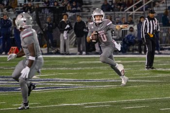 UNLV quarterback Anthony Colandrea (10) looks to throw against Nevada in the second half of an NCAA college football game in Reno, Nev., Saturday, Nov. 29, 2025.