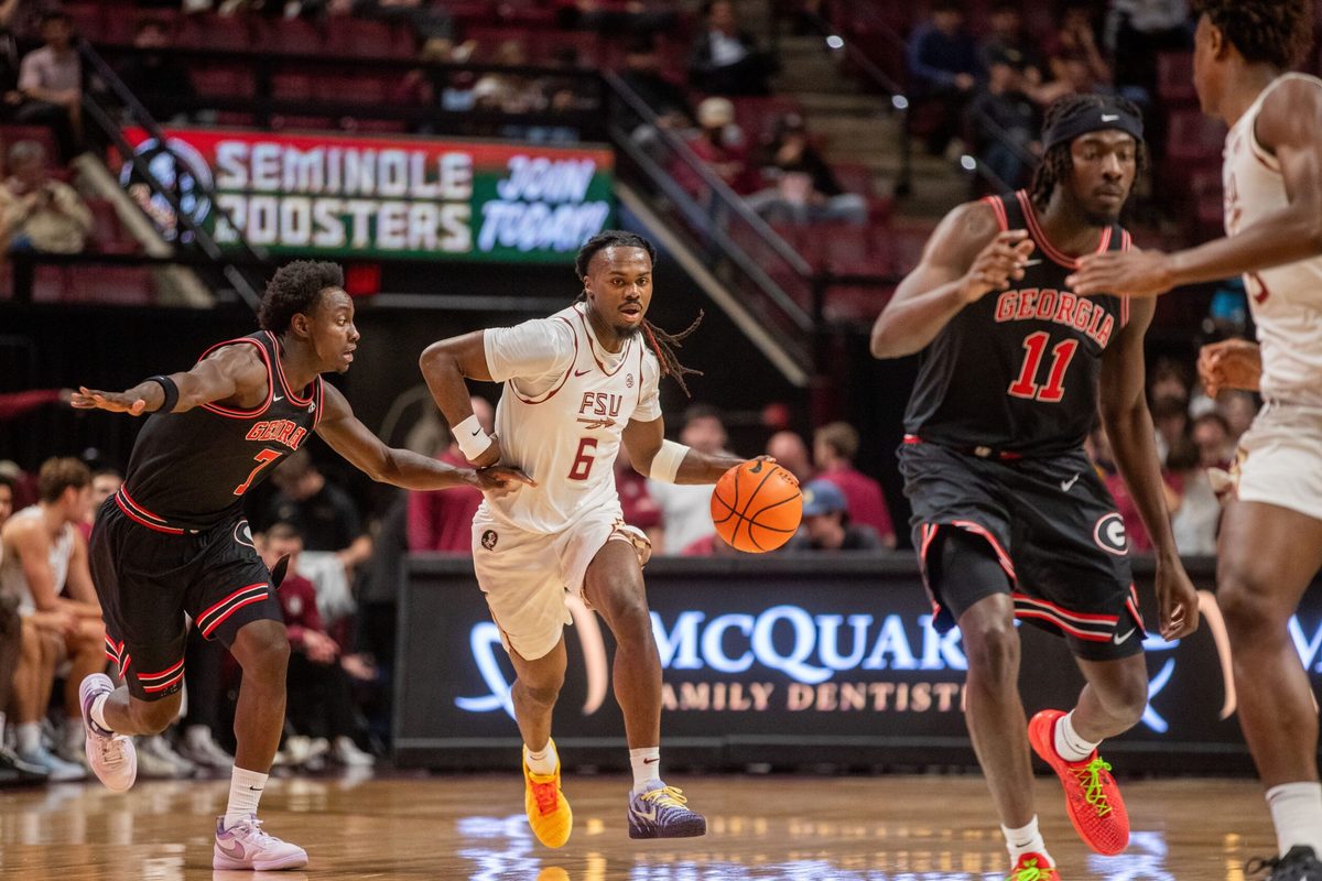 Florida State Seminoles guard Robert McCray V (6) brings the ball down the court. The Florida State Seminoles hosted the Georgia Bulldogs at the Tucker Civic Center for a men’s basketball game Tuesday, Dec. 2, 2025.