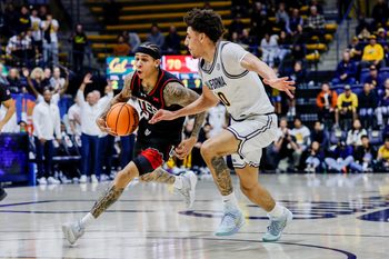 Dec 2, 2025; Berkeley, California, USA; Utah Utes guard Terrence Brown (2) drives during the second half against the California Golden Bears at Haas Pavilion. Mandatory Credit: Bob Kupbens-Imagn Images