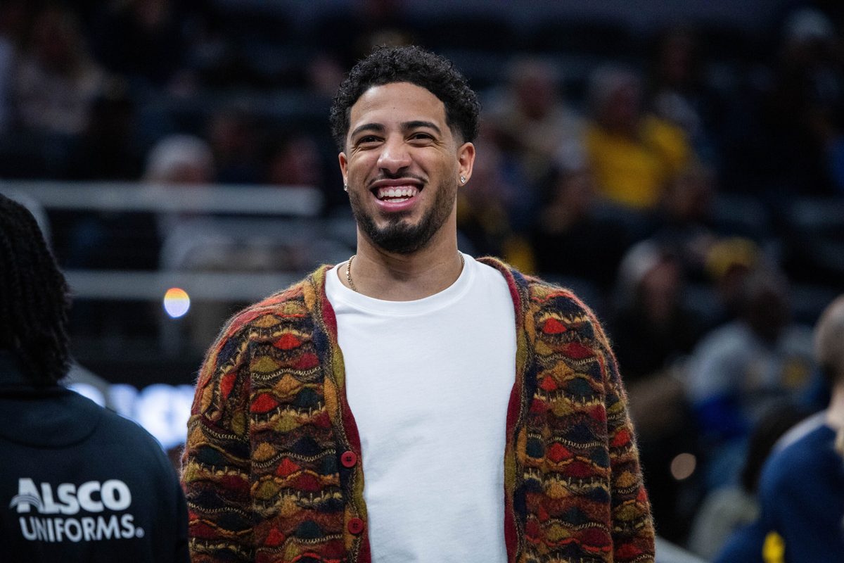 Dec 3, 2025; Indianapolis, Indiana, USA; Indiana Pacers guard Tyrese Haliburton (0) in the second half against the Denver Nuggets at Gainbridge Fieldhouse. Mandatory Credit: Trevor Ruszkowski-Imagn Images