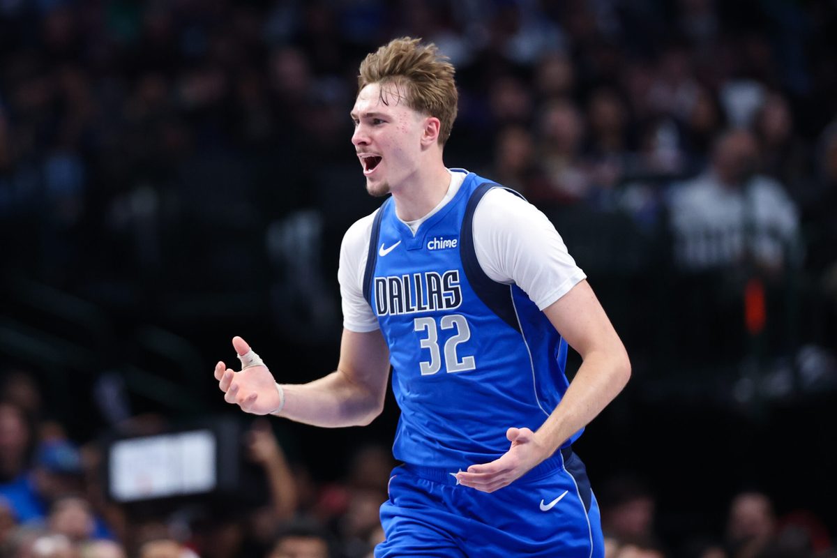 Dec 3, 2025; Dallas, Texas, USA; Dallas Mavericks forward Cooper Flagg (32) reacts against the Miami Heat during the second half at American Airlines Center. Mandatory Credit: Kevin Jairaj-Imagn Images