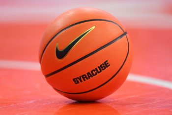 Dec 2, 2025; Syracuse, New York, USA; General view of a Nike Syracuse Orange basketball during the second half against the Tennessee Volunteers at the JMA Wireless Dome. Mandatory Credit: Rich Barnes-Imagn Images